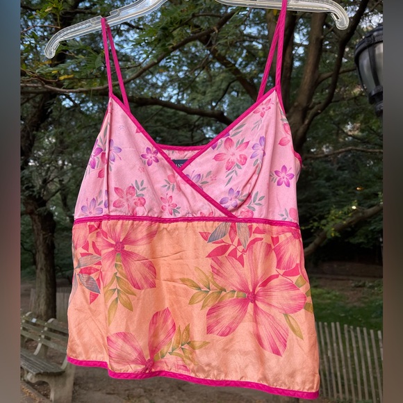 Ann Taylor Pink Floral Silk top with spaghetti straps - Picture 6 of 11